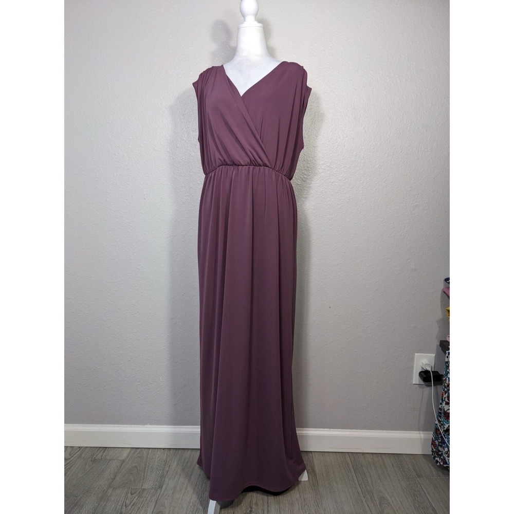 Talbots Pullover Maxi Length V Neck Short Sleeve Dress Size Large Lavender A10